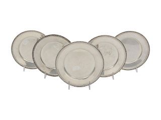 A Set of Five American Silver Butter Pats<br>Di