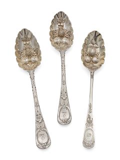 A Group of Three George III Silver Berry Spoons<b
