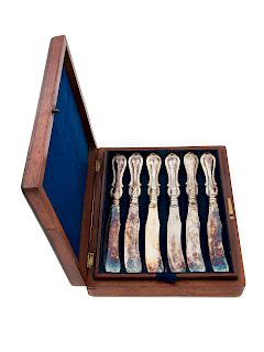 An English Cased Set of Silver-Plate Knives<br>19