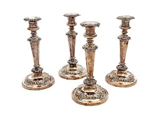 A Set of Four Silver-Plate Candlesticks<br>19TH/2