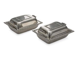 A Pair of Italian Silver Covered Butter Dishes<br