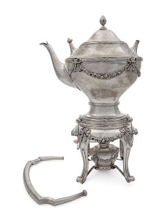 An Austrian Silver Tea Kettle on Lamp Stand<br>He