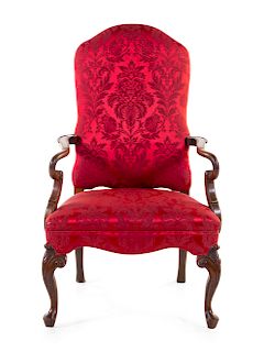 A Queen Anne Style Mahogany Library Chair<br>Heig