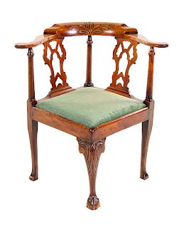 A George III Walnut Corner Chair<br>18TH/19TH CEN