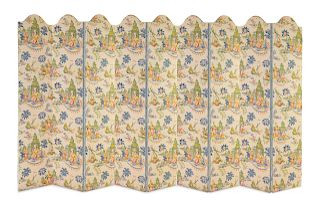 A Nine Panel Upholstered Floor Screen<br>20TH CEN
