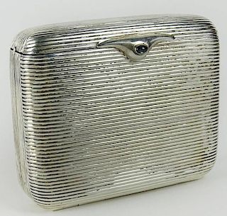 Early 20th Century German 900 Silver Accordion Cigarette Case with Cabochon Sapphire to Clasp