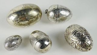 Collection of Five (5) Russian Silver Eggs/Boxes