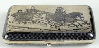 19/20th Century Pavel Ovchinnikov Russian 84 Silver Niello Cigarette Case