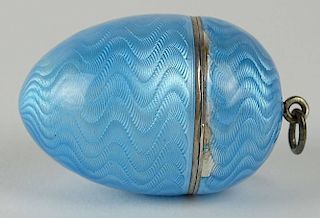 Small 20th Century Guilloche Enamel Egg Pendant/Box