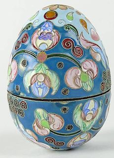 20th Century Russian Champlevé Enamel Silver Egg Box