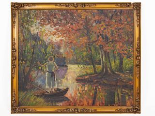 Artist Unknown<br>20TH CENTURY<br>Woman in Boat<b