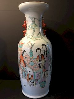 ANTIQUE Chinese SUSHANCAI Vase with Courtyard Figurines, late 19th Century. 23 " high