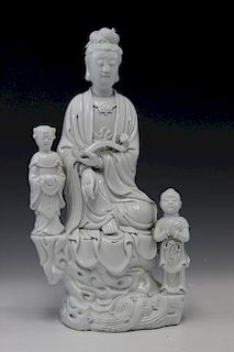 Chinese blanc de chine porcelain figure of Guanyin, marked.