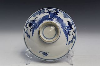 Chinese blue and white porcelain shallow bowl.