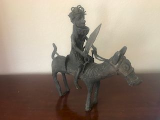 Benin Bronze Statue of King Oba on Horse