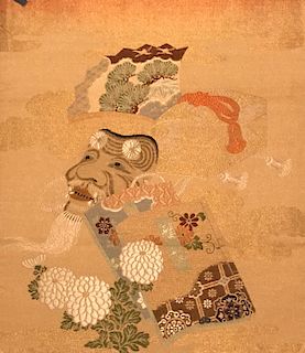 Embroidered Fukusa with Okina Mask, Edo period