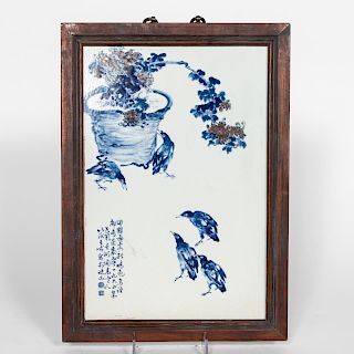 Chinese Porcelain Plaque with Floral & Bird Motif