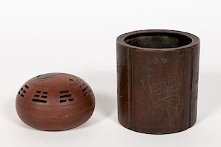 Two Chinese Pieces, Incense Burner and Brush Pot