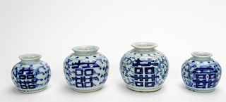 Four Chinese Export Blue & White Vases, Two Pairs