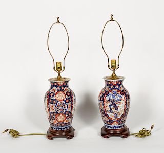 Pair of Japanese Vasiform Imari Table Lamps