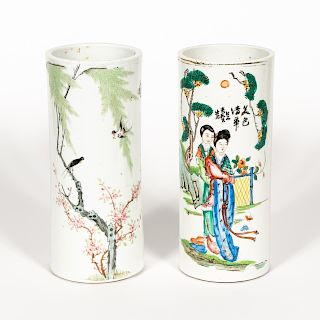 Two Chinese Porcelain Hat Stands, Figural and Bird