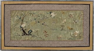 Framed Chinese Embroidery Panel, Crane Motif