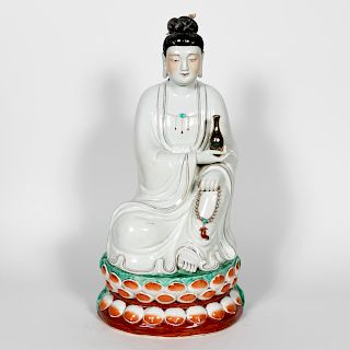 Chinese Porcelain Famille Rose Buddha Statue