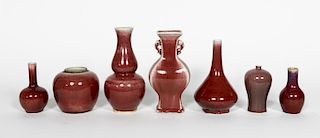 Group of Seven Chinese Oxblood Porcelain Vases