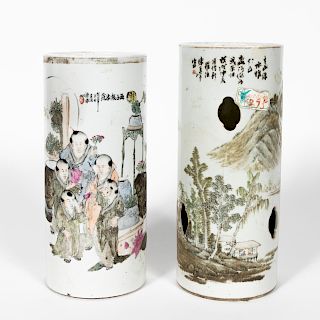 Two, Chinese Round Porcelain Hat Stands