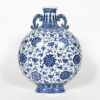 Chinese Blue & White Floral Motif Moon Flask