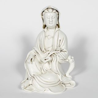 Signed Blanc de Chine Quanyin Porcelain Figure