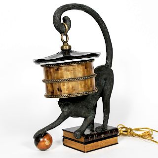 Maitland Smith Verdigris Bronze Monkey Lamp