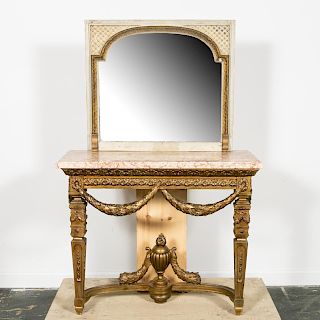 Louis XIV Style Marble Top Pier Table and Mirror