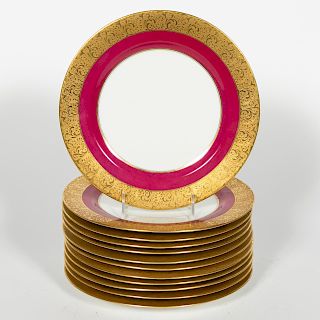 Twelve Limoges Gold Encrusted Dinner Plates