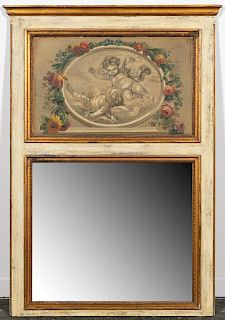 Louis XVI Style Partial Gilt Trumeau Mirror