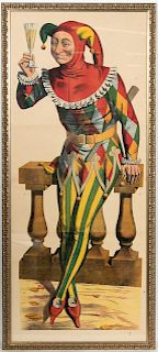 Vintage Framed French Jester Poster Lithograph