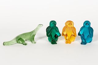 4 PC. Crystal Group Daum Monkeys & Lalique Dragon