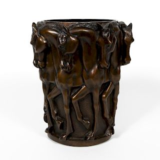 Art Deco Style Stallion Motif Cast Bronze Vase