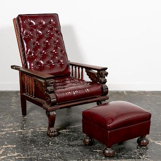 Horner Style Leather Morris Chair and Foot Stool