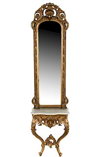 Rococo Revival Pier Mirror and Marble Top Table