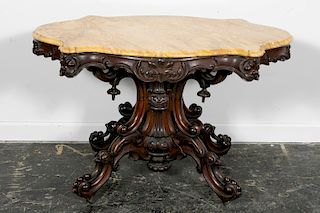 Rococo Revival Marble Turtle Top Parlor Table