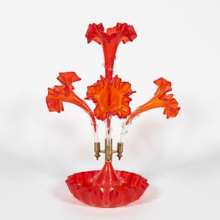 Five Arm Victorian Style Red Glass Epergne
