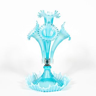 L.G. Wright / Fenton Blue Pressed Glass Epergne