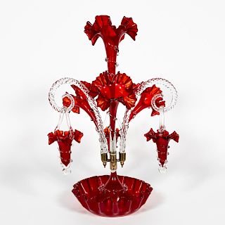 Victorian Style Seven Arm Ruby Glass Epergne