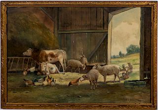 RL Johnston "Congregation in the Barn" Watercolor