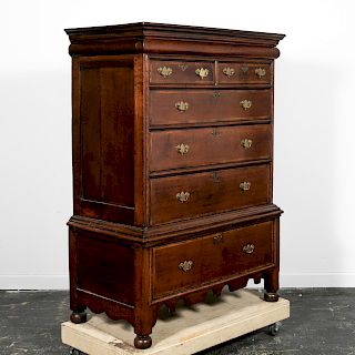 17th C. William and Mary Inlaid Oak Chest on Stand