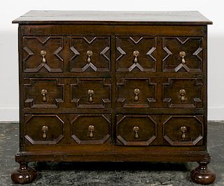 18th C. Oak William and Mary Three Drawer Chest
