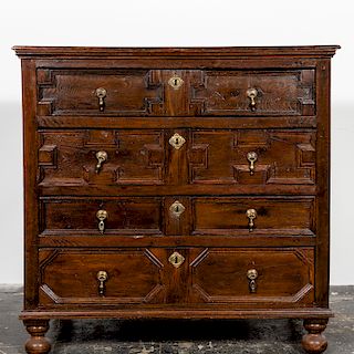 18th C. English Oak and Elm Four Drawer Chest