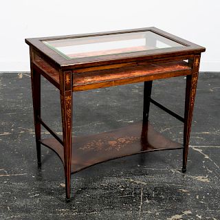 English Rosewood Marquetry Inlaid Vitrine Table