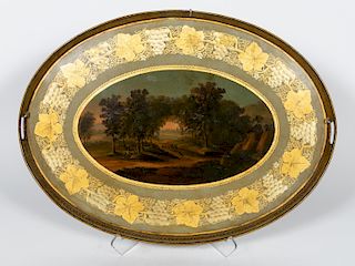 Large 19th Century Hand Painted Tole Tray